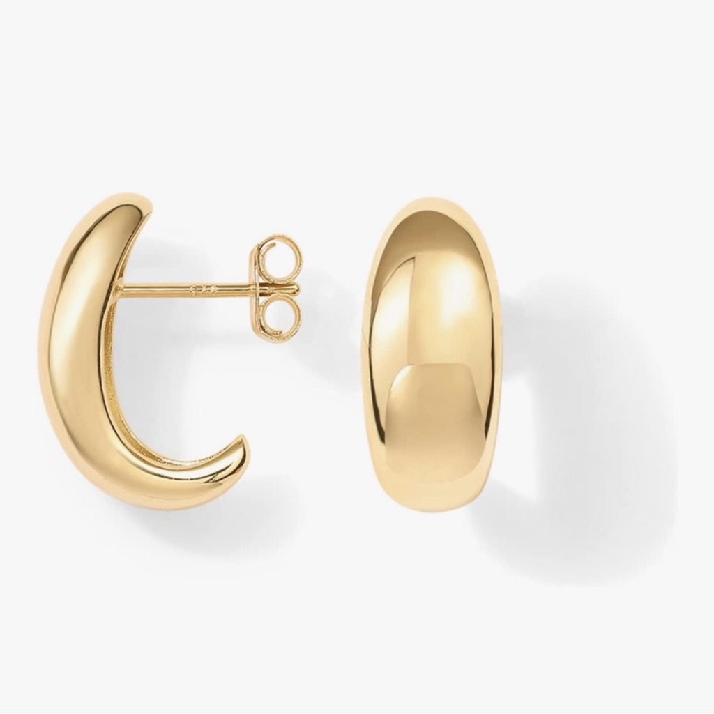 New 14k Gold Plated Gold Dome Huggie Hoop Earrings